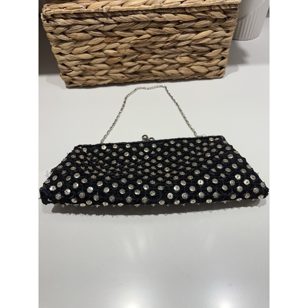 VTG Sasha New‎ York Black & Silver  Rhinestone Clutch EF032 NWT